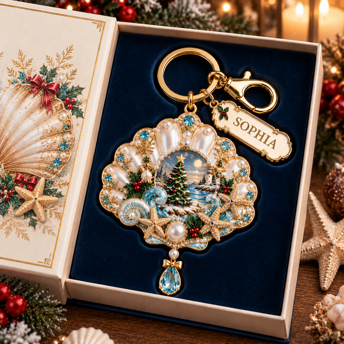 π Personalized Coastal Christmas Keychain