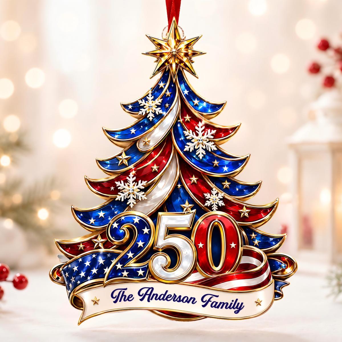 Personalized 250th America Christmas Ornament | Patriotic Family Ornament