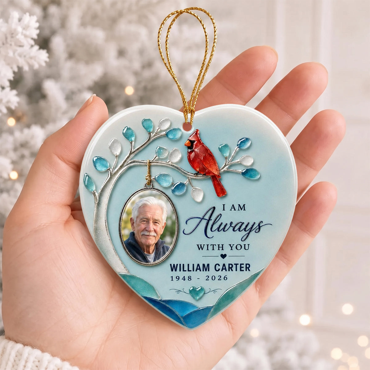 Personalized Cardinal Memorial Ornament, Custom Photo Sympathy Gift