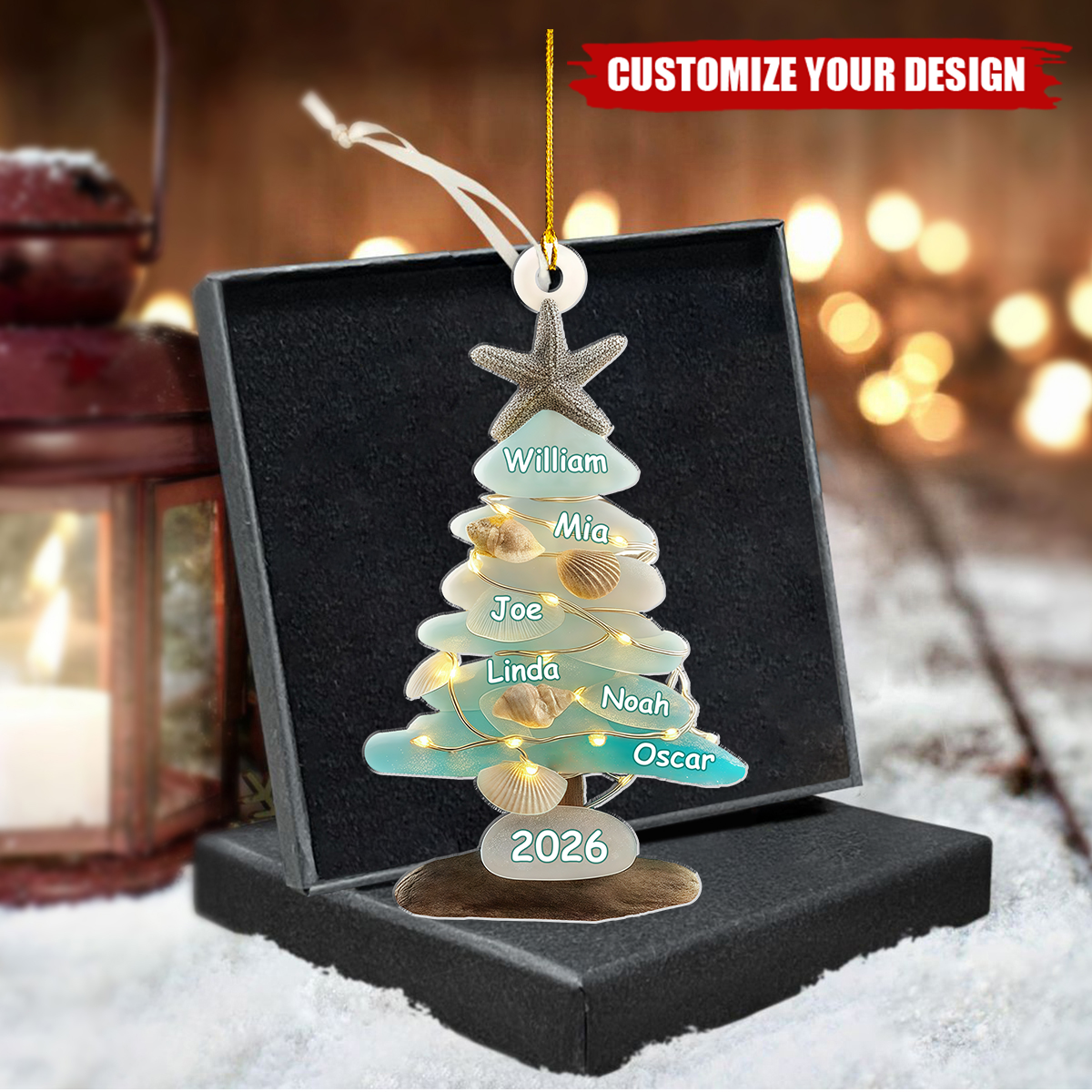 Personalized Sea Glass Christmas Tree Ornament, Beach Keepsake Gift