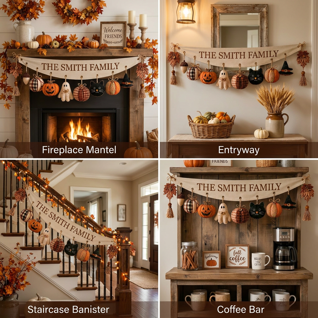 Custom Family Name Cozy Fall Fabric Garland
