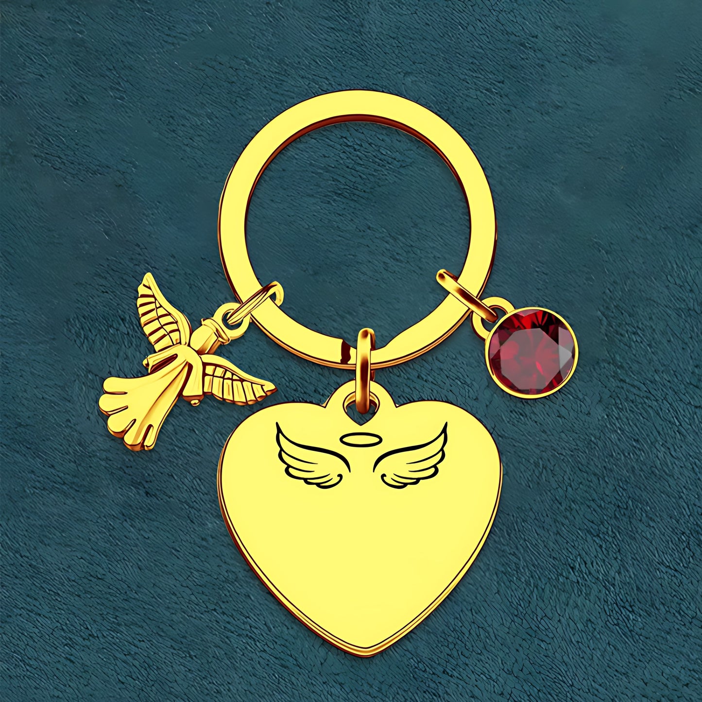 Always In My Heart, Personalized Angel Charm Birthstone Keychain