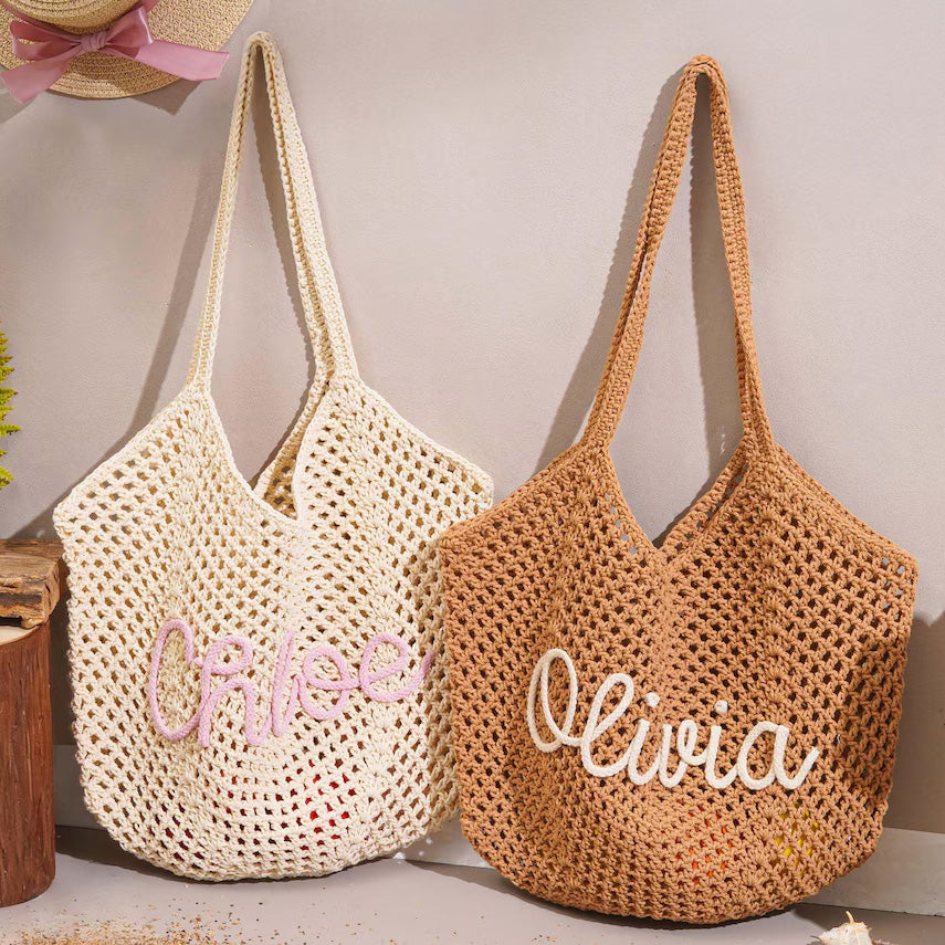 Personalized beach tote bags, Crochet beach bags, Bridesmaid gift bags, Travel Beach Bag, Wedding favor gift, Bachelorette Trip Gift for Her
