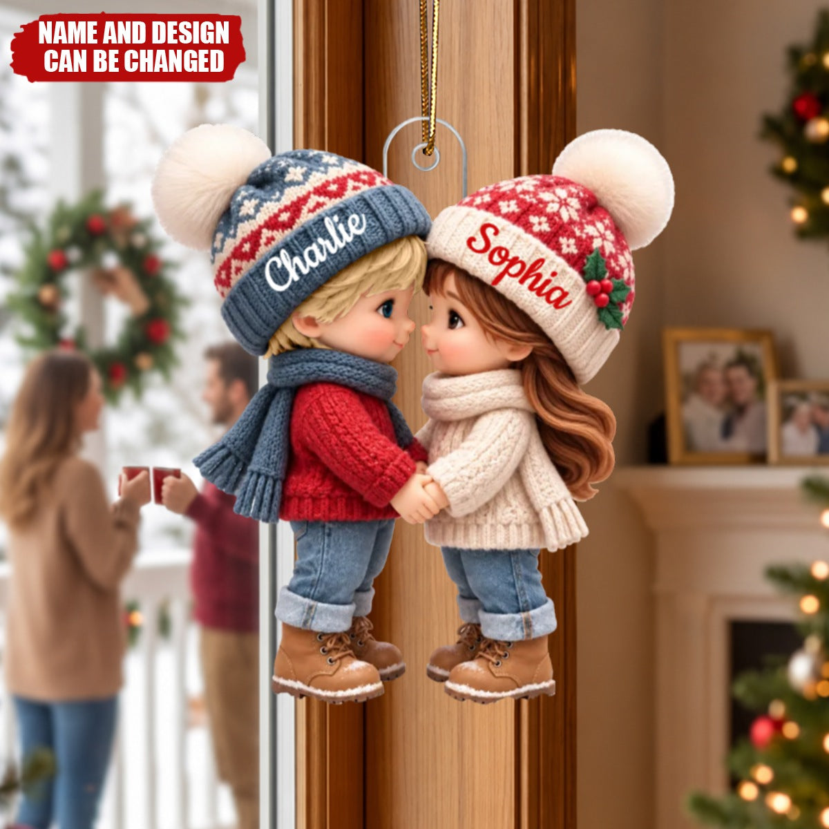 Cute Cartoon Couple Holding Hands - Personalized Acrylic Ornament