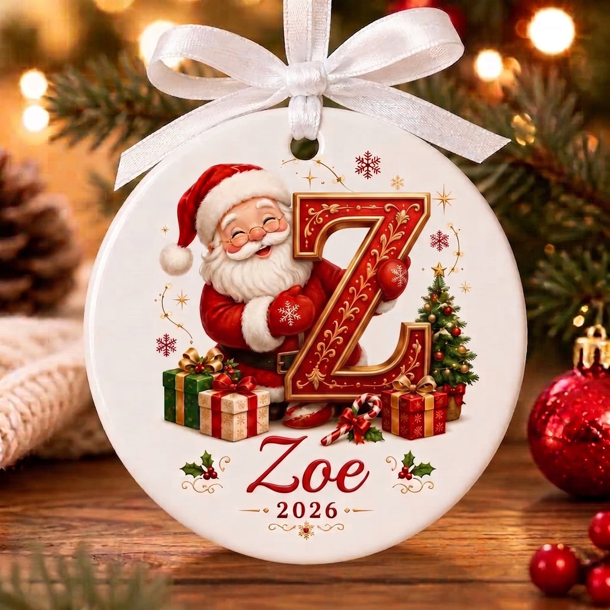 π
Personalized Santa Initial Ornament β Custom Name Christmas Ornament πβ¨