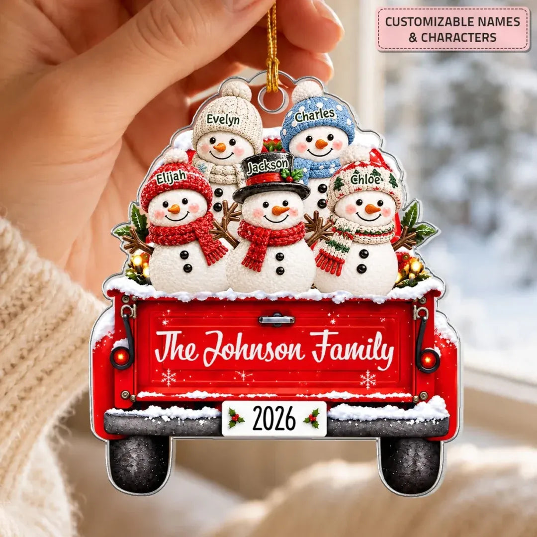 Christmas Snowman - Personalized Custom Shape Mica Ornament - Christmas Gift for Family