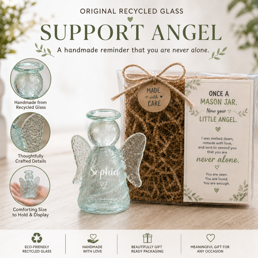 Original Recycled Glass Support Angel ‑ Custom Name
