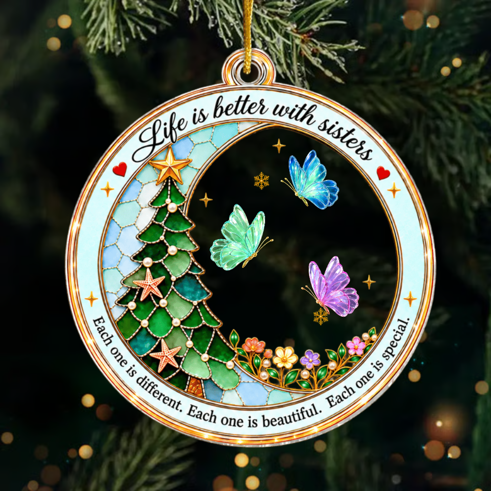 Personalized Sisters Christmas Ornament, Custom Butterfly Names Acrylic Ornament, Life Is Better With Sisters Gift, Christmas Tree Decoration Ornament