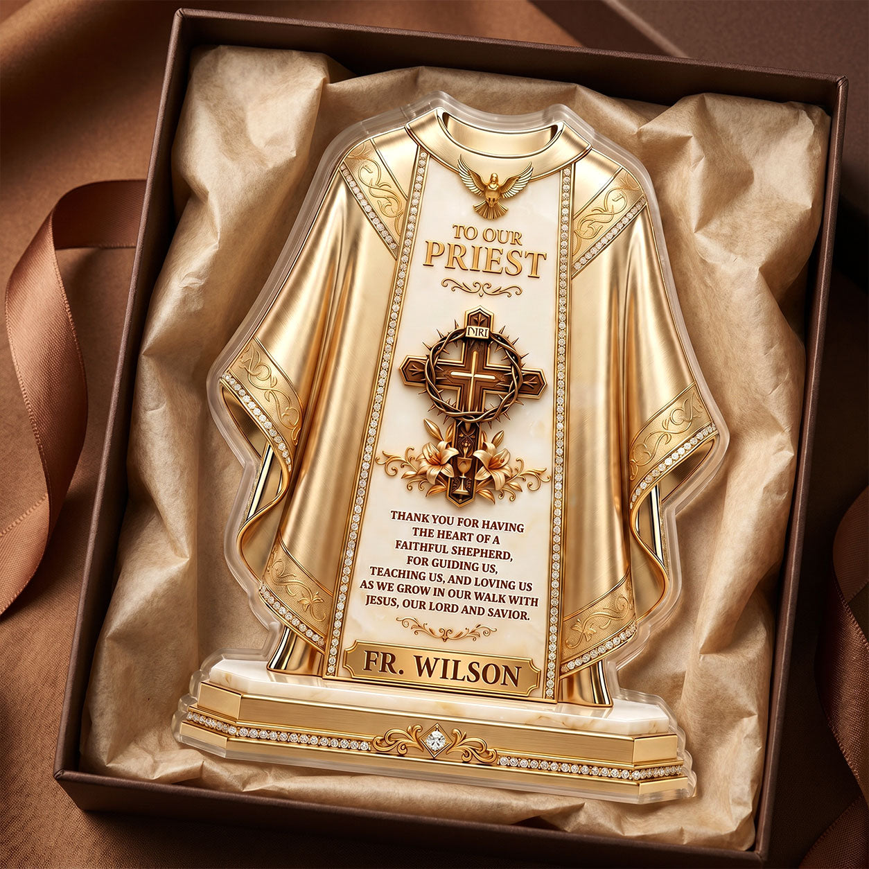To Our Priest For Having The Heart Of A Faithful Shepherd | Personalized Custom Shaped Acrylic Plaque