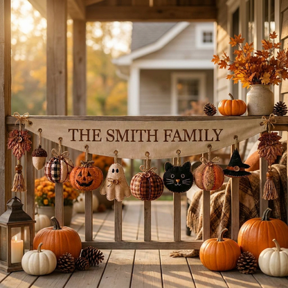 Custom Family Name Cozy Fall Fabric Garland