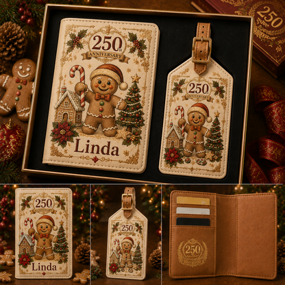 Personalized 250th Anniversary Christmas Passport Holder &amp; Luggage Tag Gift
