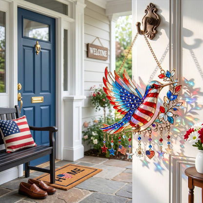 Charm Patriotic Hummingbird - Acrylic Window Hanging Suncatcher - 250th Anniversary Gift