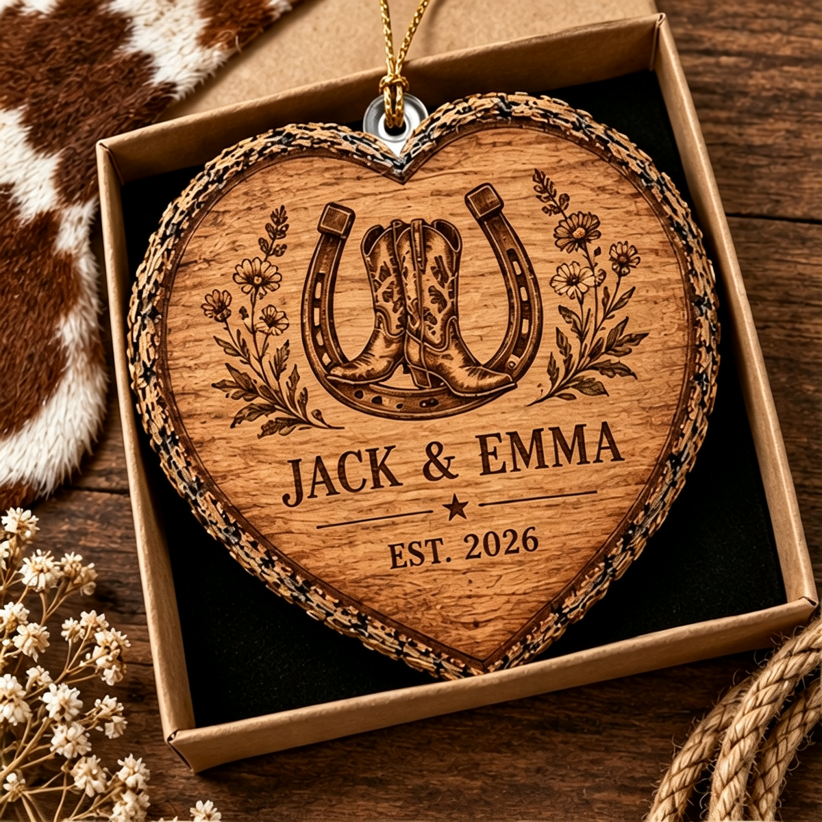 Personalized Wedding Heart Ornament – Custom Name & Date Couple Keepsake Gift