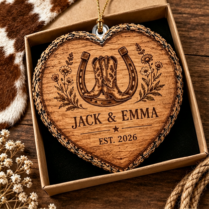 Personalized Wedding Heart Ornament – Custom Name & Date Couple Keepsake Gift