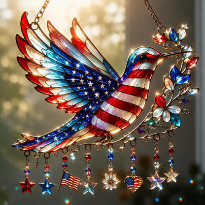 Charm Patriotic Hummingbird - Acrylic Window Hanging Suncatcher - 250th Anniversary Gift