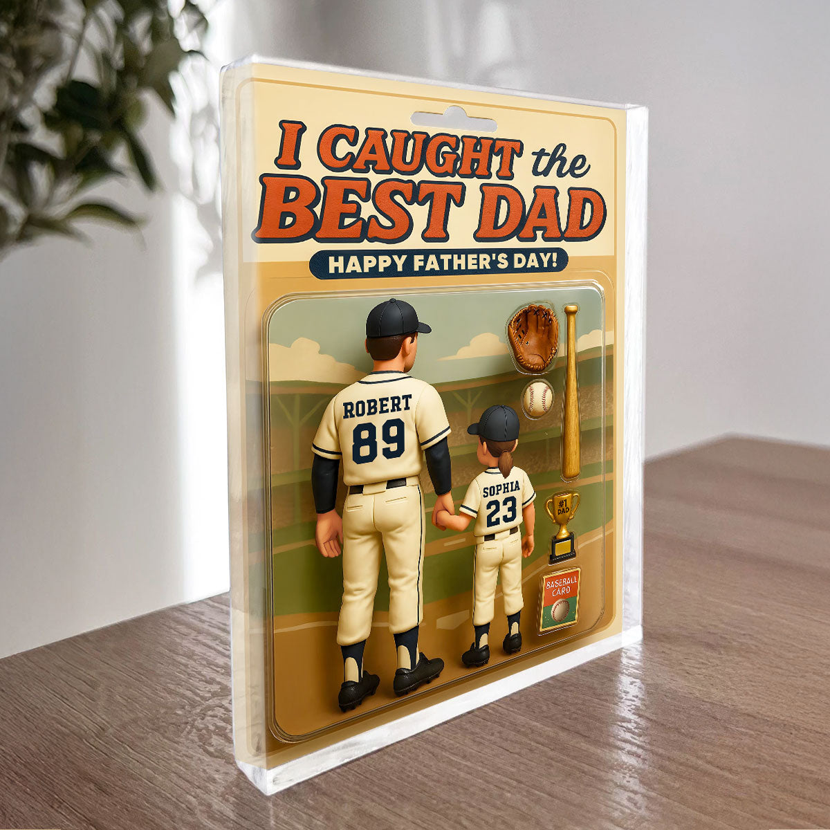 We Caught the Best Dad, Grandpa Baseball Custom Figure - Personalized Acrylic Block Plaque - Gift For Dad, Gift For Husband, Gift For Grandpa