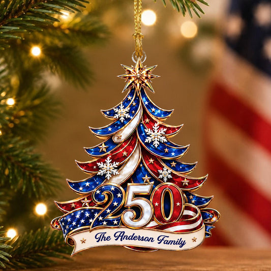 Personalized 250th America Christmas Ornament | Patriotic Family Ornament