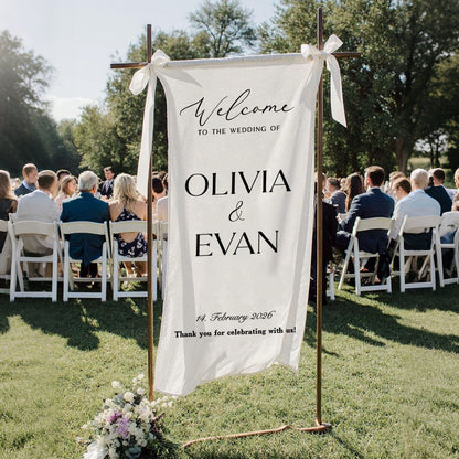 Custom Wedding Welcome Sign | Personalized Fabric Banner for Ceremony or Reception Entrance | Engagement Party Sign