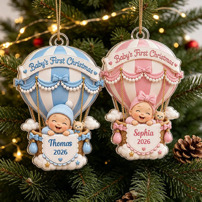 Personalized Acrylic Ornament, Baby's First Christmas Hot Air Balloon