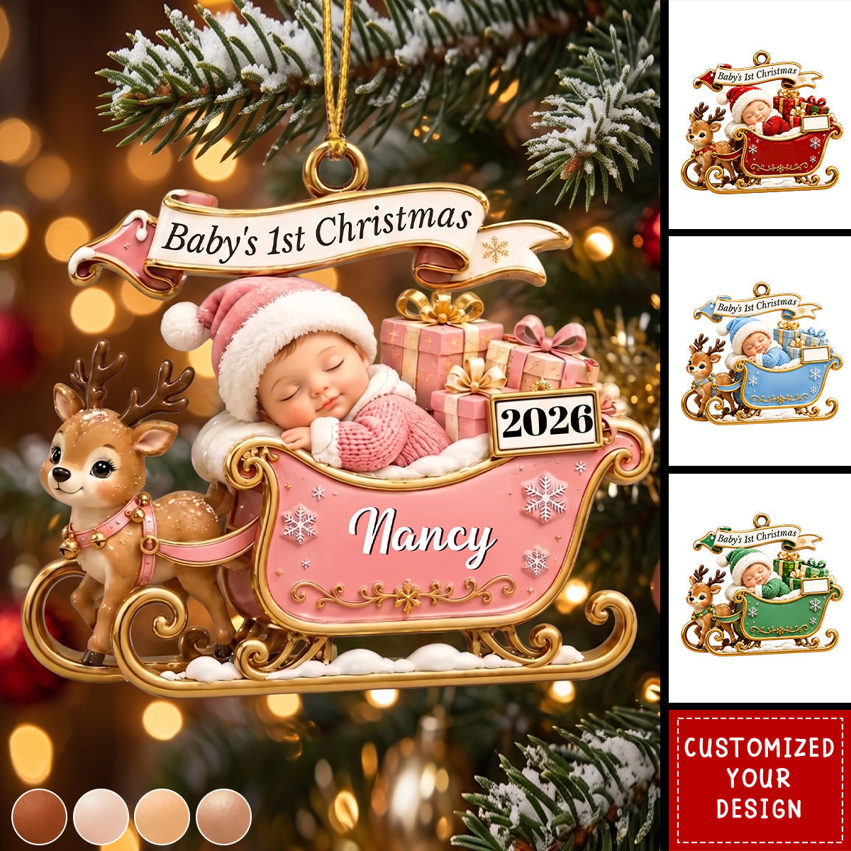 Custom First Christmas Acrylic Ornament - Personalized Christmas Baby Shower