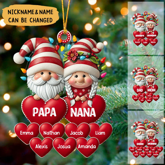 Christmas Grandma & Grandpa With Heart Kids Personalized Ornament