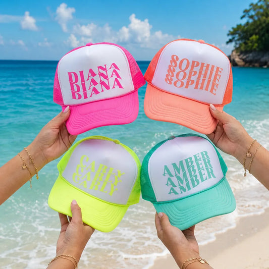 Personalized Wavy Font Cap, Name Retro Style Trucker Hat, Custom Matching Vacation Hat, Birthday Party Favor, Beach Trip, Bachelorette Group Gift