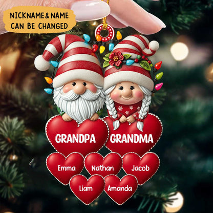 Christmas Grandma & Grandpa With Heart Kids Personalized Ornament