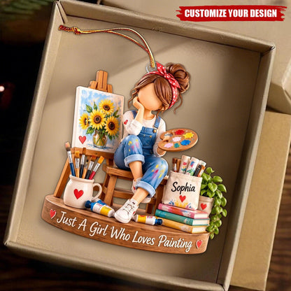 Personalized Painting Girl Ornament, Custom Artist Gift for Daughter, Painter Christmas Gift