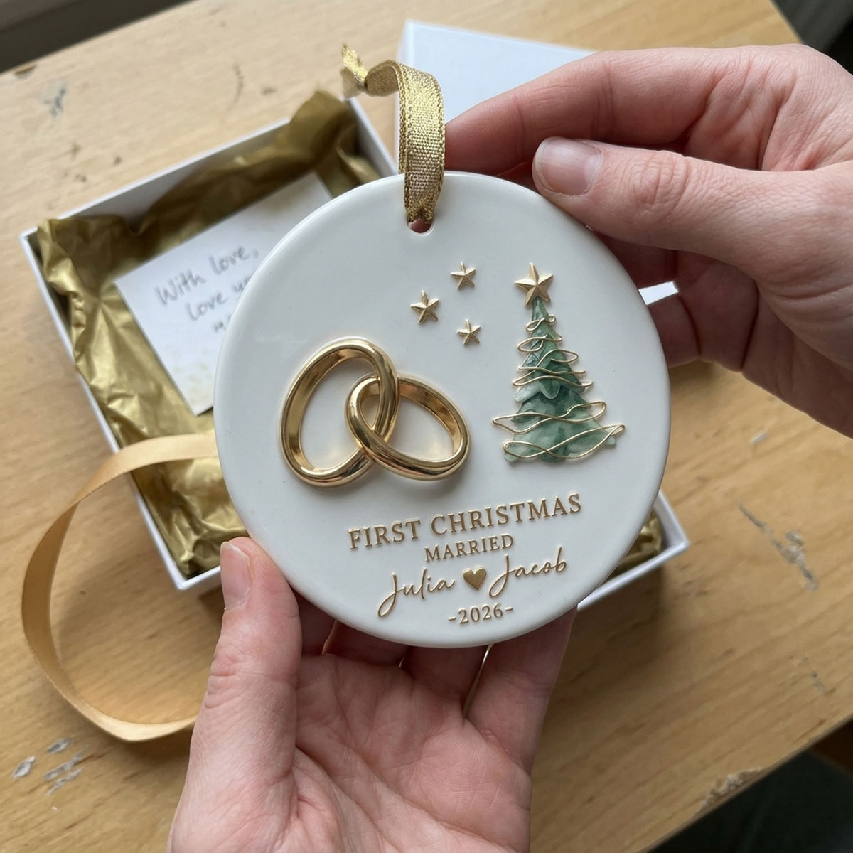 Personalized "First Christmas Married" Ornament – Custom Names & Year For Newlyweds