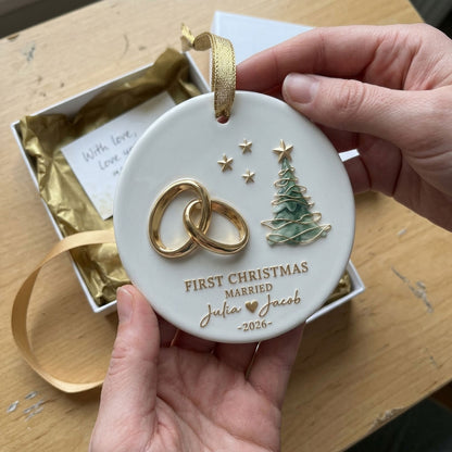 Personalized "First Christmas Married" Ornament – Custom Names & Year For Newlyweds