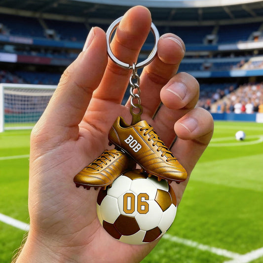 Personalized Soccer Keychain - Custom Name & Jersey Number Gift for Fans