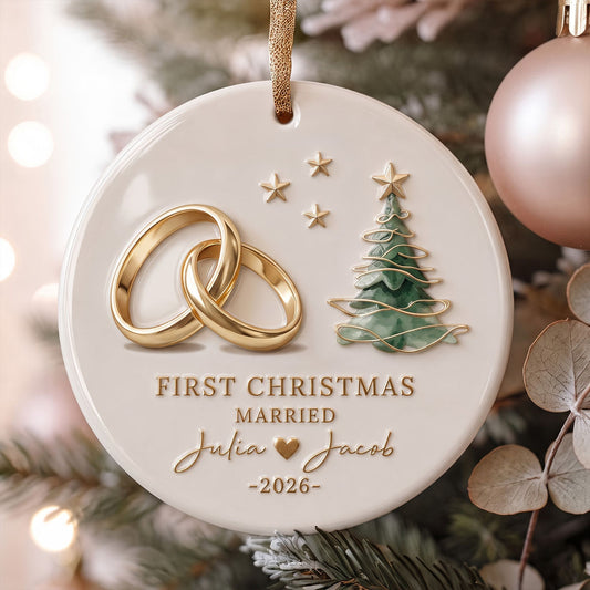 Personalized "First Christmas Married" Ornament – Custom Names & Year For Newlyweds