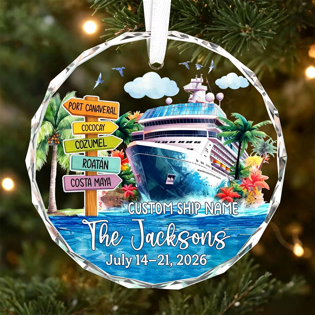 Personalized Cruise Ship Glass Ornament-Custom Family & Couple Cruise Vacation Gift