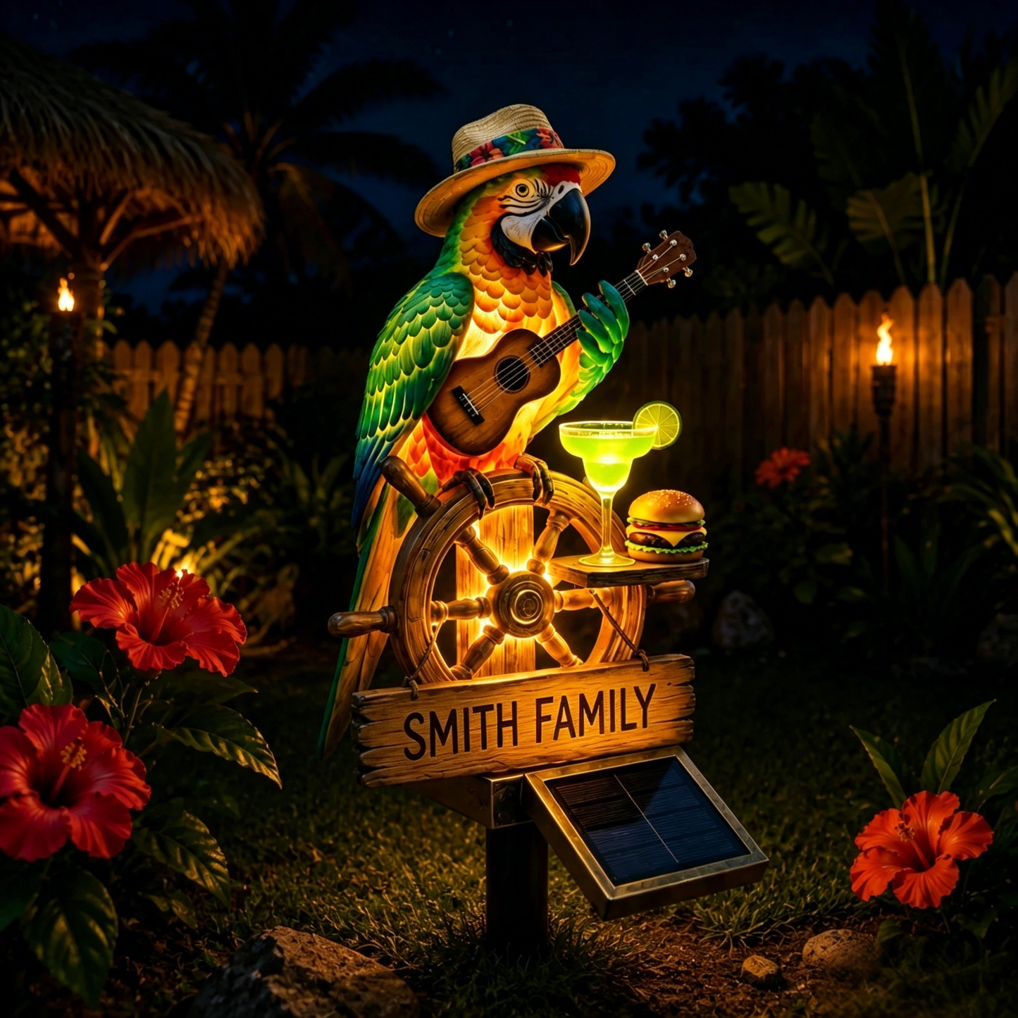 🌴 Personalized Solar-Powered Parrot Garden Light – “Wastin' Away Again”