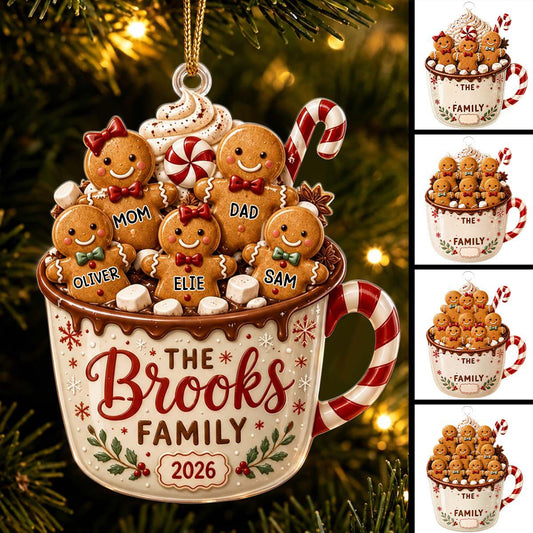 Personalized Gingerbread Family Acrylic Ornament With Custom Names, Christmas Gift