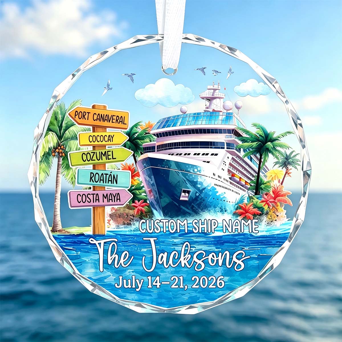 Personalized Cruise Ship Glass Ornament-Custom Family & Couple Cruise Vacation Gift