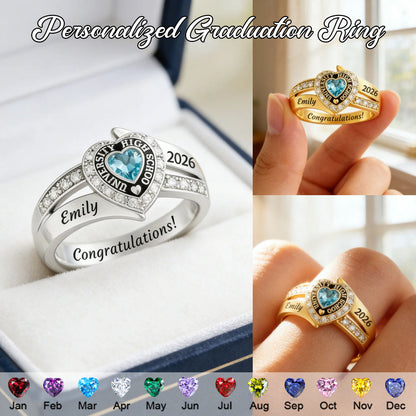 Personalized Engraved Heart Birthstone Graduation Ring Gift for Graduates