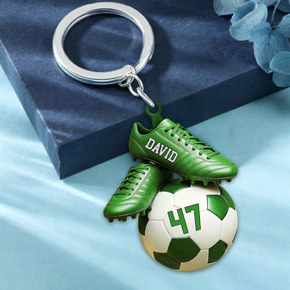Personalized Soccer Keychain - Custom Name & Jersey Number Gift for Fans