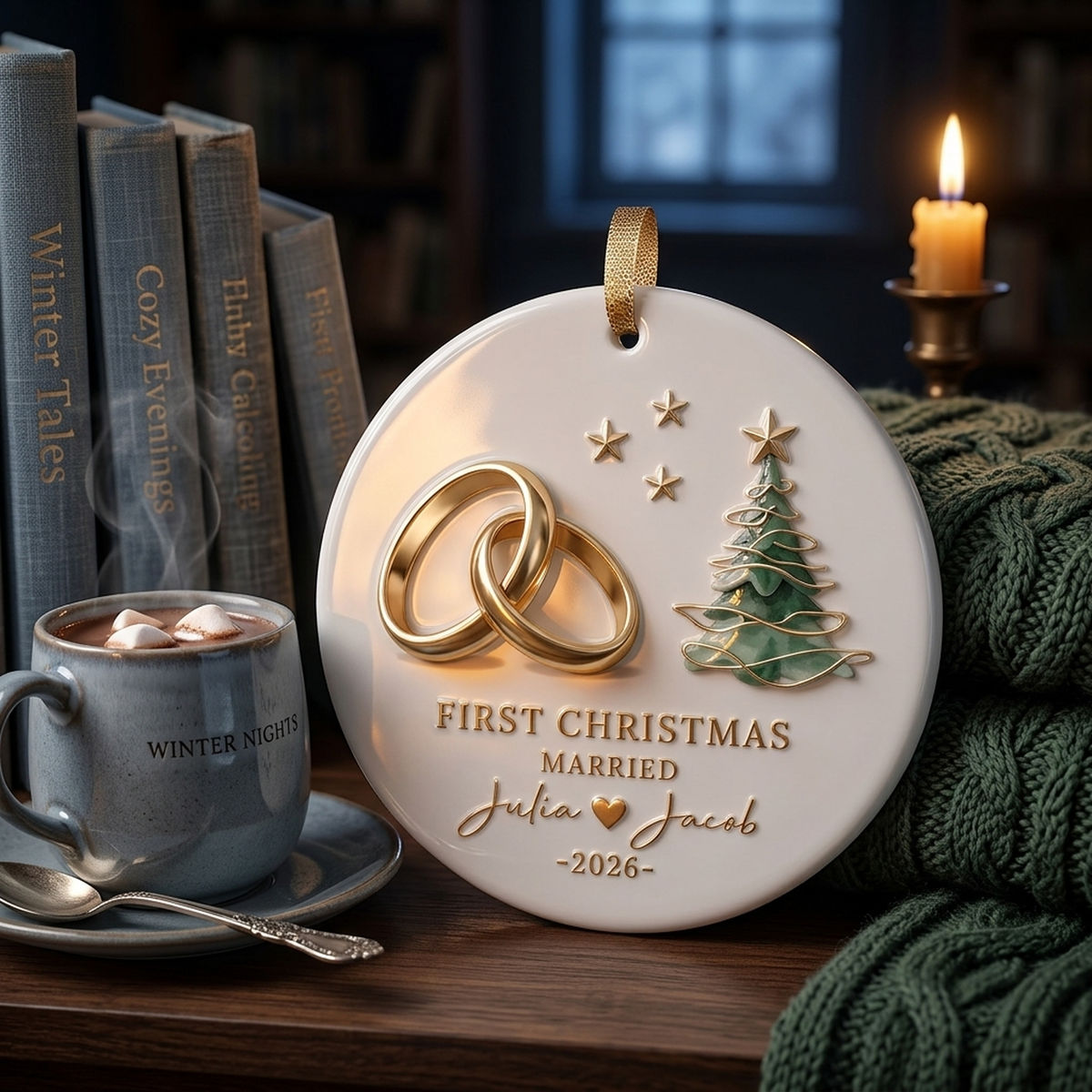 Personalized "First Christmas Married" Ornament – Custom Names & Year For Newlyweds
