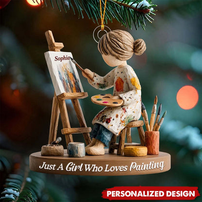 Personalized Artist Christmas Ornament, Girl Who Loves Painting Gift