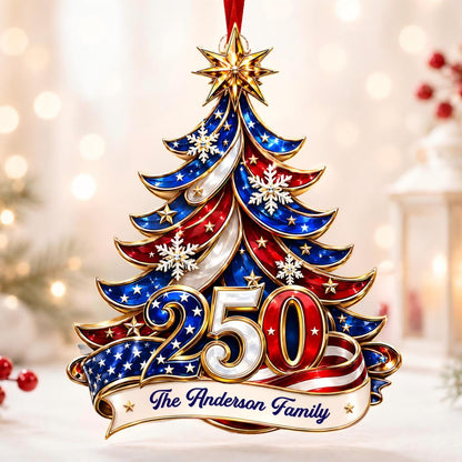Personalized 250th America Christmas Ornament | Patriotic Family Ornament