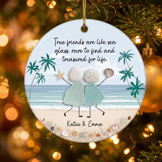 Personalized Friendship Sea Glass Ceramic Ornament