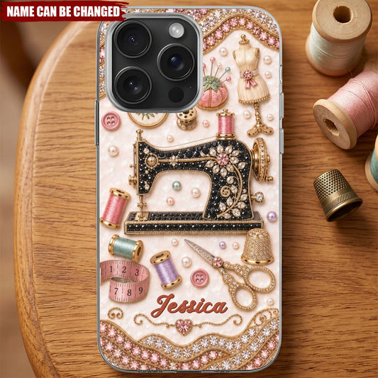 Vintage Sewing Machine, Personalized Clear Phone Case, Gift For Sewing Lovers