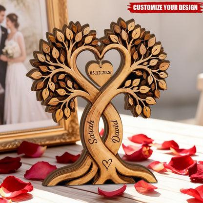 Personalized Couple Tree Wooden Block, Custom Name Anniversary Wedding Decor