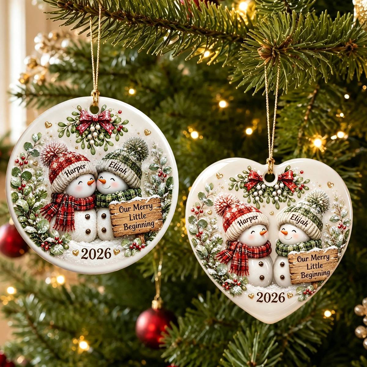 Personalized Couple Snowman First Christmas Ornament