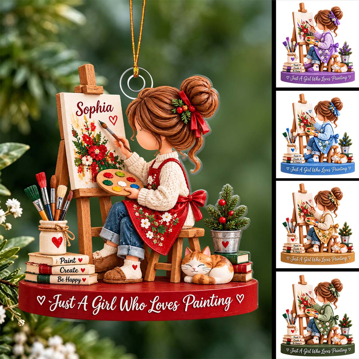 Personalized Artist Christmas Ornament, Girl Who Loves Painting Gift