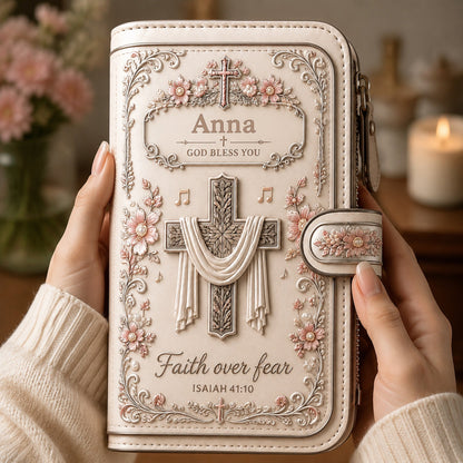 Personalized Faith Over Fear Wallet-Custom Name Faith Organizer