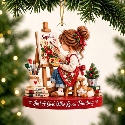 Personalized Artist Christmas Ornament, Girl Who Loves Painting Gift