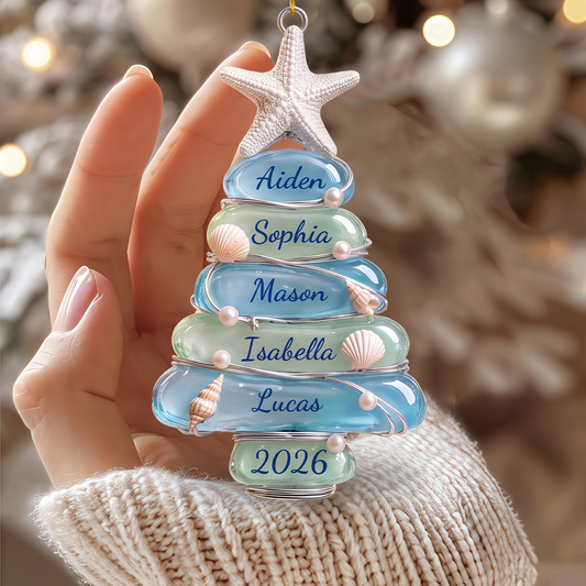 Custom Sea Glass Tree 2026 Ornament, Personalized Coastal Keepsake