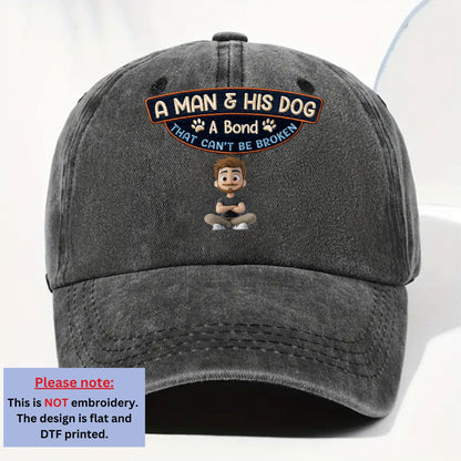 Alpha And His Dog - Personalized Custom Vintage Washed Denim Cap